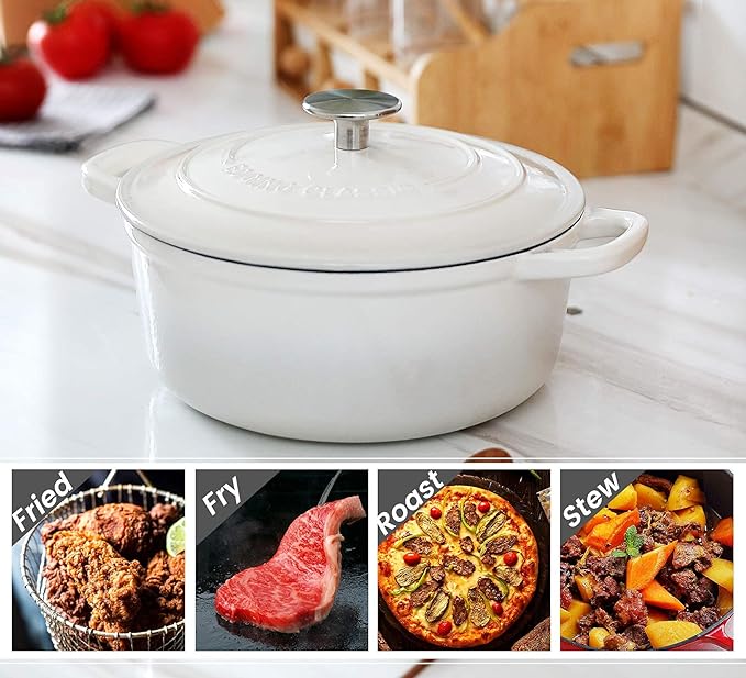 EDGING CASTING Dutch Ovens Enameled Cast Iron Covered 5.5 Quart Dutch Oven with Dual Handle for Bread Baking, White - Image 7