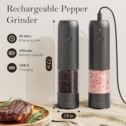 Ultrean Salt and Pepper Grinder Set, Rechargeable Salt and Pepper Shakers, 6 Adjustable Coarseness, LED Light, Kitchen Gadget & Housewarming Gift, Cooking Gifts for Men, Stainless Steel - Image 4