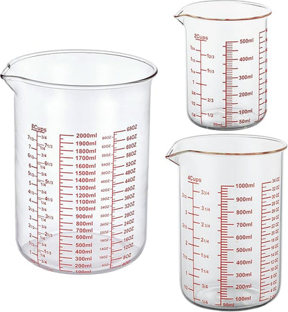 3 Piece Glass Measuring Cup Set, Includes 2-Cup, 4-Cup, and 8-Cup High Borosilicate Glasss Liquid Measuring Cups, Dishwasher, Freezer, Microwave, and Preheated Oven Safe, Essential Kitchen Tools by AckersBORO33