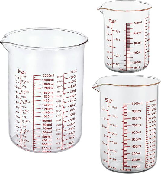3 Piece Glass Measuring Cup Set, Includes 2-Cup, 4-Cup, and 8-Cup High Borosilicate Glasss Liquid Measuring Cups, Dishwasher, Freezer, Microwave, and Preheated Oven Safe, Essential Kitchen Tools by AckersBORO33