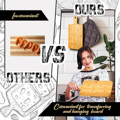 Nuenen 1 Pcs Wood Cutting Board with Handle Acacia Bamboo Wooden Serving Kitchen Chopping Boards for Pizza, Bread, Cheese, Charcuterie, Fruit, Vegetables (15.7 x 7.8 Inch,Bamboo) - Image 5