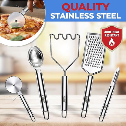 Kaluns 50 PCS Silicone Kitchen Utensils Set Complete Kitchen Set - 800°F Heat Resistant Non-Stick Premium Cooking Utensils W Wooden Handles - Can Opener, Masher, Turner, Silicone Spatula Set - Image 7