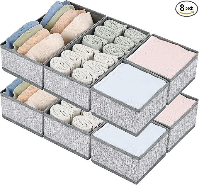 DIMJ Drawer Organizer Clothes Set of 8, Foldable Closet Drawer Bins, Underwear Drawer Organizer, Fabric Drawer Dividers for Baby Clothes, Socks, Belt, Tie (Blended) by DiMJ