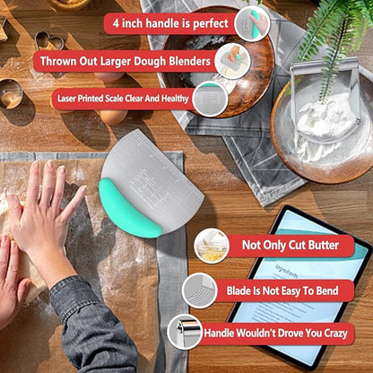 Pastry Cutter Dough Scraper Dough Cutter Scraper Tool Kitchen Pastry Blender,Stainless Steel Pastry Cutters Heavy Duty Dough Cutter for Kitchen Baking Tools,Comfortable and Dishwasher Safe (Blue)