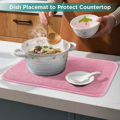 GeeRic Microfiber Dish Drying Mat, Super Absorbent Kitchen Dish Drying Pad for Mother's Day, Reversible Gift Mats for Countertop, 17.8 * 23.6 inch Pink - Image 6