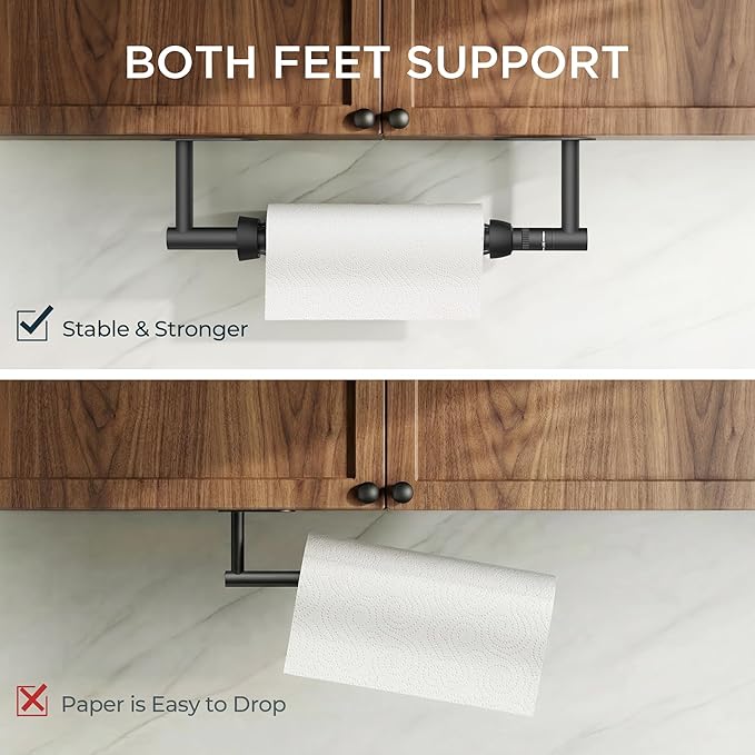 FORIOUS Paper Towel Holder Under Cabinet, One Hand Operable with Ratchet System for Easy Tear, Adhesive or Drill Wall Mount, SUS304 Commercial Paper Towel Holder for Kitchen Bathroom, Matte Black - Image 4