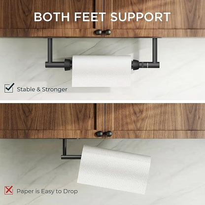 FORIOUS Paper Towel Holder Under Cabinet, One Hand Operable with Ratchet System for Easy Tear, Adhesive or Drill Wall Mount, SUS304 Commercial Paper Towel Holder for Kitchen Bathroom, Matte Black - Image 4