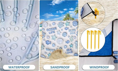 HIHOHO Beach Blanket Waterproof Sandproof Extra Large Beach Mat 79" X 83"/120"x108"for 1-8 Adults Quick Drying Durable Outdoor Picnic Mat for Beach Travel Camping Hiking