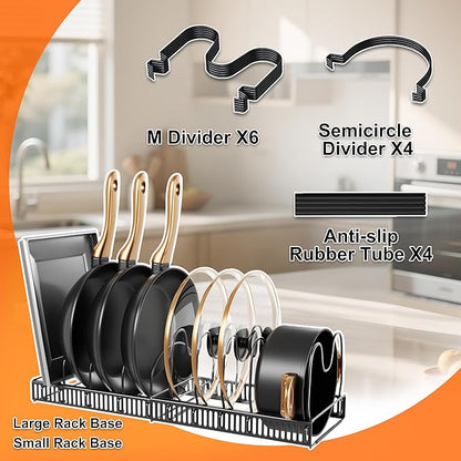 Pots and Pans Organizer Rack for Under Cabinet Expandable Pot Lid holders inside Organizer 10 Adjustable Divider Pan organizer 11.81''-22.85'' Pan lid organizer for cabinet Organizer for Bakeware - Image 7