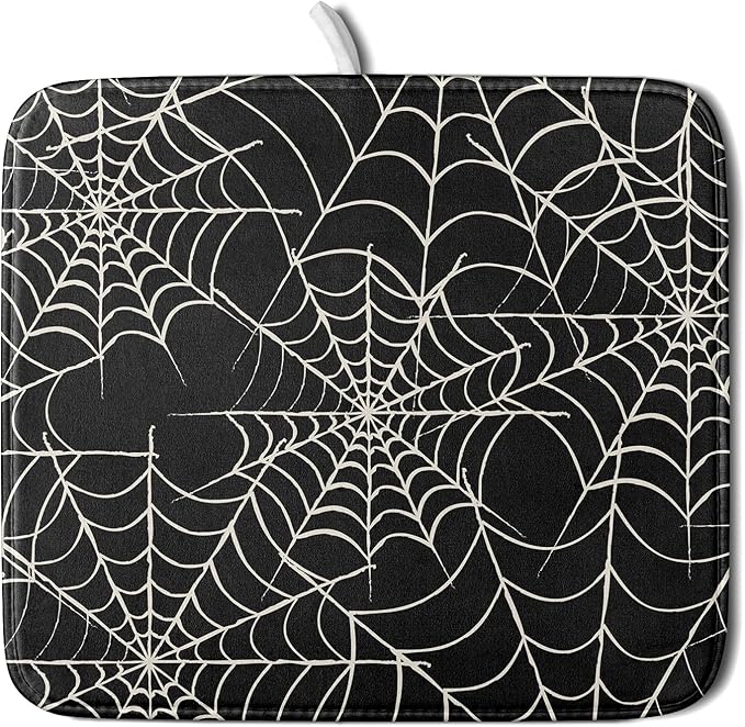 Halloween Dish Drying Mat for Kitchen Counter 16x18 Spider Web Black Holiday Scary Theme Absorbent Reversible Microfiber Drying Mats Kitchen Countertop Protector Dishes Drainer Pad by Aytipun