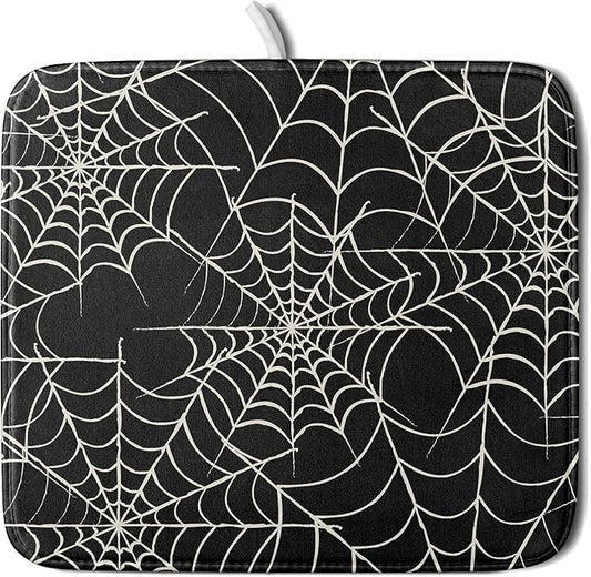 Halloween Dish Drying Mat for Kitchen Counter 16x18 Spider Web Black Holiday Scary Theme Absorbent Reversible Microfiber Drying Mats Kitchen Countertop Protector Dishes Drainer Pad by Aytipun