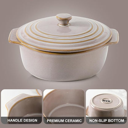 HVH Ceramic Casserole Dish with Lid Oven Safe, 2 Quart Round Casseroles Dishes Set, 9 Inches Round Baking Dish with Lid Oven Safe, Deep Casserole Dishes for Oven for Dinner Party (Sand Color) - Image 6