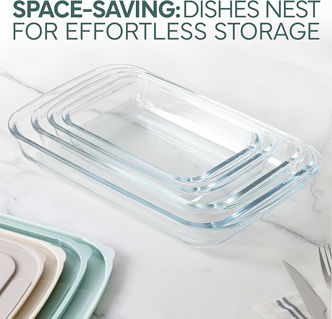 COOK WITH COLOR 8-Piece Deep Glass Baking Dish Set with Plastic Lids – Casserole and Food Storage Containers for Lasagna, Leftovers – Freezer-to-Oven, Microwave & Dishwasher Safe, Mint - Image 4