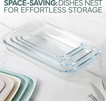 COOK WITH COLOR 8-Piece Deep Glass Baking Dish Set with Plastic Lids – Casserole and Food Storage Containers for Lasagna, Leftovers – Freezer-to-Oven, Microwave & Dishwasher Safe, Mint - Image 4