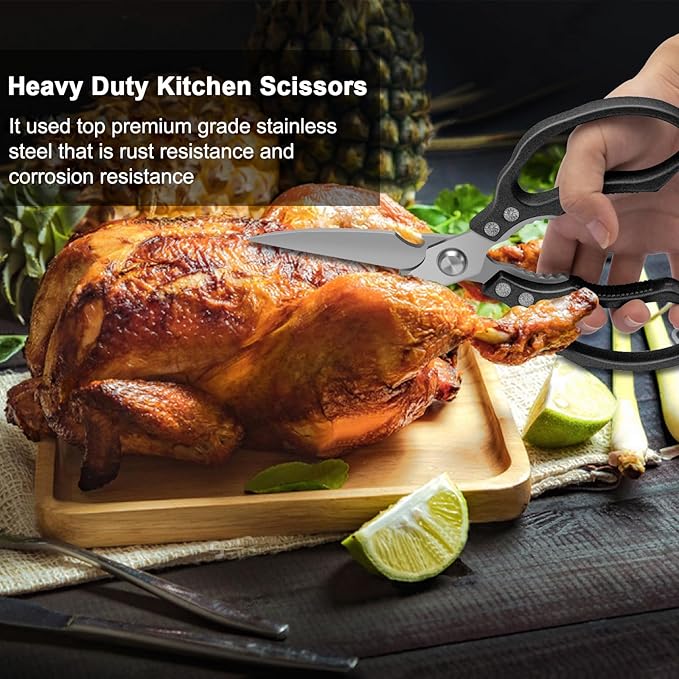 CGBE Kitchen Scissors All Purpose Heavy Duty, Ultra Sharp Stainless Steel Kitchen Shears Dishwasher Safe, Cooking Shears for Chicken, Poultry, Fish, Meat, Herbs & Grapes with Non-Slip Grips - Black - Image 3