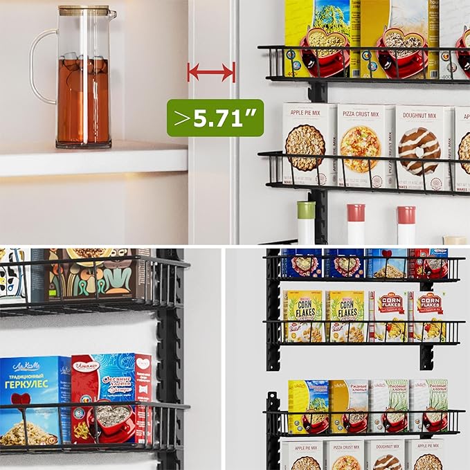 Churboro Over the Door Pantry Organizer Rack with 12 Adjustable Baskets, 12 Tiers Dual-use Spice Rack- Hanging or Wall Mount Spice Rack, Pantry Door Organizer, Black - Image 6