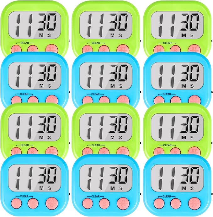 Timer for Kids Teachers Digital Kitchen Timers for Cooking Large Magnetic Classroom Timer 12Pack-Blue Green