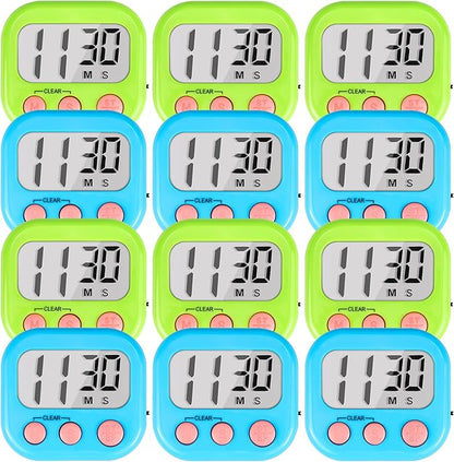 Timer for Kids Teachers Digital Kitchen Timers for Cooking Large Magnetic Classroom Timer 12Pack-Blue Green