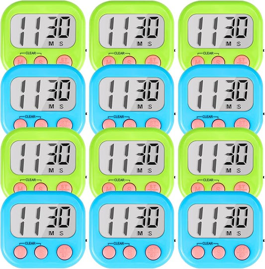 Timer for Kids Teachers Digital Kitchen Timers for Cooking Large Magnetic Classroom Timer 12Pack-Blue Green