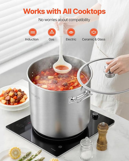 VEVOR Stainless Steel Stock Pot, 21-Quart Stainless Steel Stockpot with Glass Lid, PFOA-Free, PFAS-Free, Compatible with Gas Stoves, Induction Cooktops, Electric Stoves, for Soups, Stews, and Pasta - Image 4