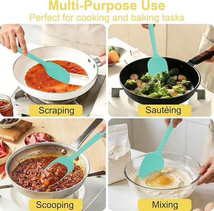 4 Pcs Silicone Spoon Spatula Set, 11.4 In, Food Grade Rubber Spatulas for Cooking, Baking, Mixing, 600°F Heat Resistant, Nonstick and Flexible Kitchen Utensils, Seamless Spoonula (Green)