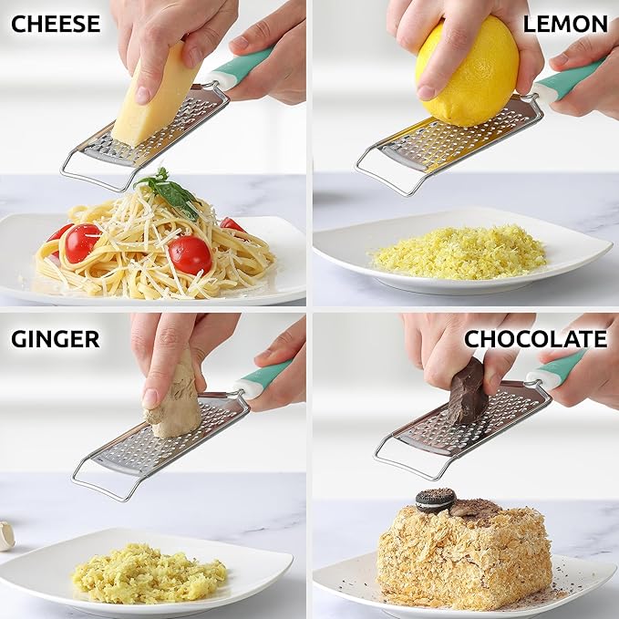 Zulay Kitchen Professional Cheese Grater Stainless Steel - Durable Rust-Proof Metal Lemon Zester Grater With Handle - Flat Handheld Grater For Cheese, Chocolate, Spices, And More - Mint - Image 4