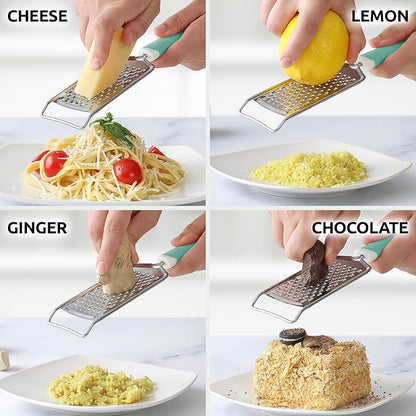 Zulay Kitchen Professional Cheese Grater Stainless Steel - Durable Rust-Proof Metal Lemon Zester Grater With Handle - Flat Handheld Grater For Cheese, Chocolate, Spices, And More - Mint - Image 4