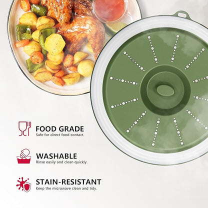 WVM Microwave Splatter Cover Vented for Food with Hook Hole, Splatter Guard & Colander Kitchen Gadget for Food, Meal Prep, Green - Image 3