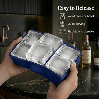 KitchFort Large Silicone Ice Cube Tray (2-Pack), Easy Release 2" Big Ice Cubes - Cocktail, Whiskey Ice Cubes Mold - Ice Trays for Freezer with Lid - Stackable Silicone Ice Tray - Navy Blue - Image 3