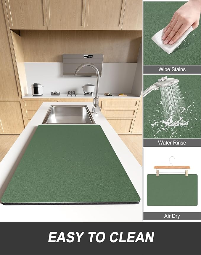 Rnivvi Dish Drying Mat for Kitchen Counter, XL 15 x 24" Super Absorbent Drainer Pad Easy Clean Dish Rack Pad, Non-Slip Heat Resistant Coffee Bar Mat for Coffee Machine Station Accessories,Forest Green - Image 6