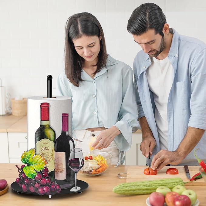 Hexagram Wine Paper Towel Holder, Wine Kitchen Bar Decor, Retro Decor for Kitchen Bar Bathroom Countertop, Antique Vintage Housewarming Gifts for Women Men