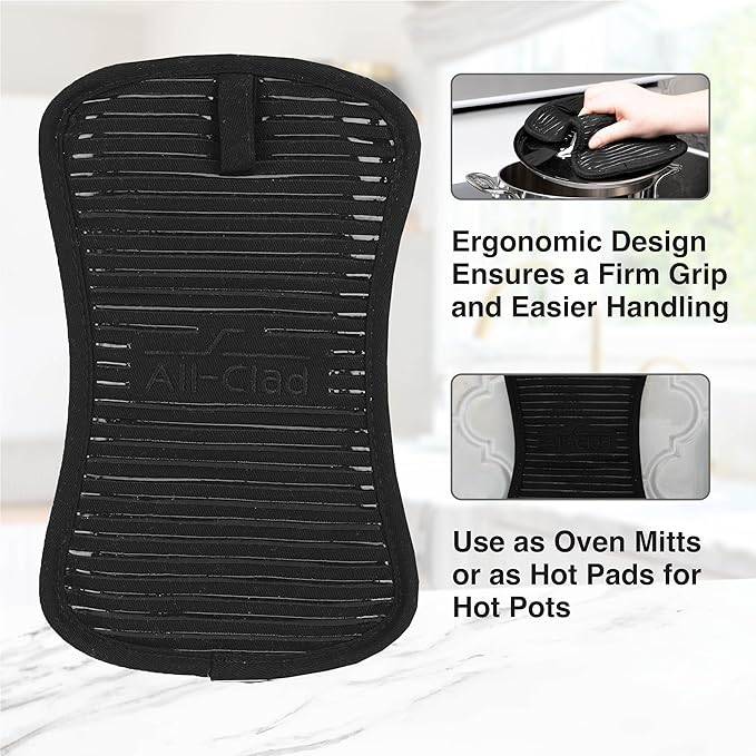 All-Clad Premium Pot Holder & Hot Pad: Heat Resistant to 500 Degrees - 100% Cotton, 10"x6.25" Hot Pad for Kitchen and Barbeque, (1-Pack), Black - Image 3