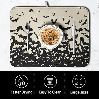 Halloween Bats Halloween Dish Drying Mat for Kitchen Counter 16x18 Inch Microfiber Absorbent Drying Mats Washable Dishes Drainer Mats Reusable Dish Rack Pad for Coffee Bar - Image 4