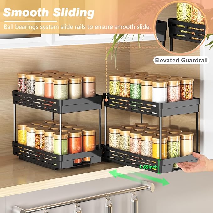 Pull Out Spice Rack Organizer for Cabinet, 2 Pack Widen Slide Out Spice Racks Organizer, Spice Cabinet Organizers, Cabinet Size Need:12'' Highx11'' Deepx6.75'' Wide,Hold 15 Spice Jar Each Tier-2Tier - Image 5