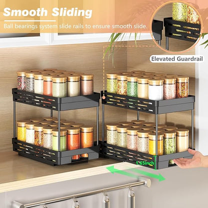 Pull Out Spice Rack Organizer for Cabinet, 2 Pack Widen Slide Out Spice Racks Organizer, Spice Cabinet Organizers, Cabinet Size Need:12'' Highx11'' Deepx6.75'' Wide,Hold 15 Spice Jar Each Tier-2Tier - Image 5