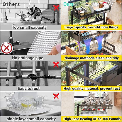 ilvvan Over Sink Dish Drying Rack (Expandable Height/Length) Snap-On Design Large Dish Drainer Storage Counter Organizer 24" - 35.5"(L) x 12"(W) x 19" - 22"(H) - Image 6