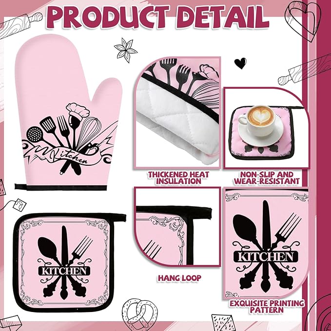 Leinuosen 8 Pcs Kitchen Towels and Oven Mitts Sets Pot Holders Dishcloths Set Kitchen Decorative Accessories Absorbent Potholders Heat Resistant for Chef Baking Cooking - Image 5