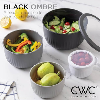 COOK WITH COLOR Prep Bowls with Lids- Wide and Deep Nesting Plastic Small Mixing Bowl Set with Lids, 12 Piece Set - Deep Bowls, Black/White - Image 5