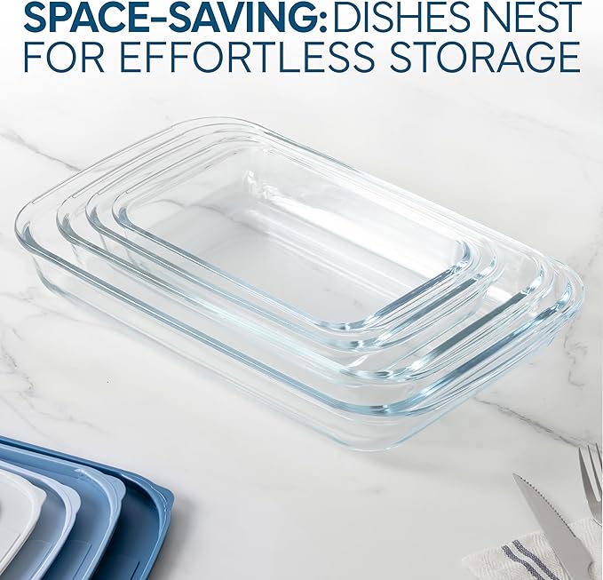 COOK WITH COLOR 8-Piece Deep Glass Baking Dish Set with Plastic Lids – Casserole and Food Storage Containers for Lasagna, Leftovers – Freezer-to-Oven, Microwave & Dishwasher Safe, Blue - Image 4
