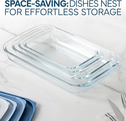 COOK WITH COLOR 8-Piece Deep Glass Baking Dish Set with Plastic Lids – Casserole and Food Storage Containers for Lasagna, Leftovers – Freezer-to-Oven, Microwave & Dishwasher Safe, Blue - Image 4
