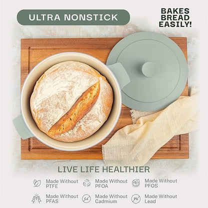 Gotham Steel 5 Qt Dutch Oven Pot with Lid, Nonstick Ceramic Dutch Oven Stock Pot, 10 in 1 Cooking Pot & Dutch Oven for Bread Baking, Stovetop Oven & Dishwasher Safe, Sage Green - Image 3