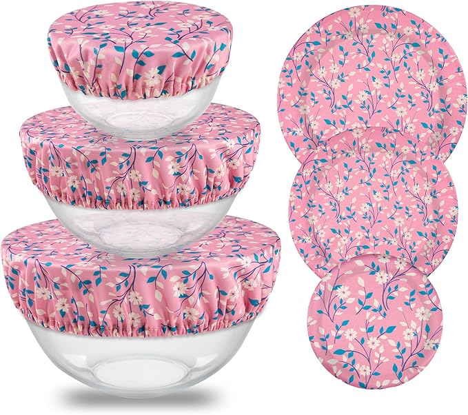 wegreeco Elastic Reusable Bowl Covers for Bread Proofing, Fabric Cloth Sourdough Bowl Covers for Proofing - Set of 3, Pink Flowers