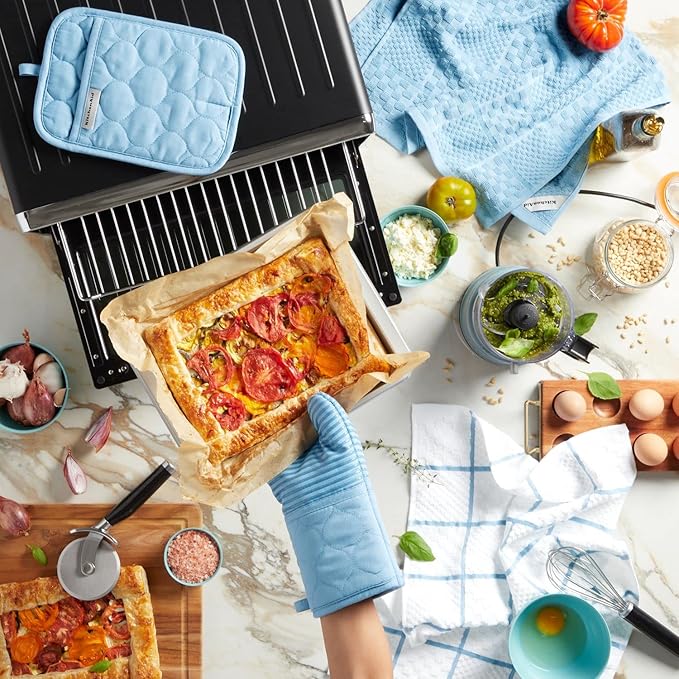 KitchenAid Quilted Cotton Terry Cloth Oven Mitt, Pot Holder, Kitchen Towel 4-Pack Set, Heat Resistant, Silicone Grip, Gift Set, Blue Velvet, 16"x26", 7"x13" & 7"x10" - Image 10