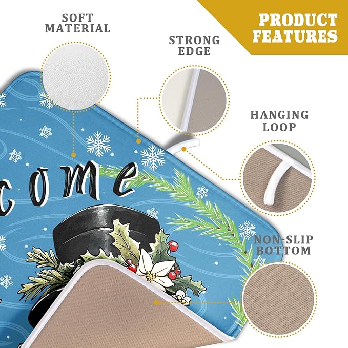 Christmas Snowman Dish Drying Mat for Kitchen Counter 16x18 Blue White Snowflake Welcome Winter Holiday Absorbent Reversible Microfiber Drying Mats Kitchen Countertop Protector Dishes Drainer Rack Pad - Image 4