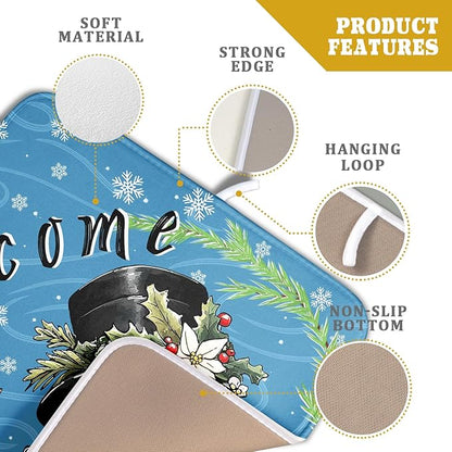 Christmas Snowman Dish Drying Mat for Kitchen Counter 16x18 Blue White Snowflake Welcome Winter Holiday Absorbent Reversible Microfiber Drying Mats Kitchen Countertop Protector Dishes Drainer Rack Pad - Image 4