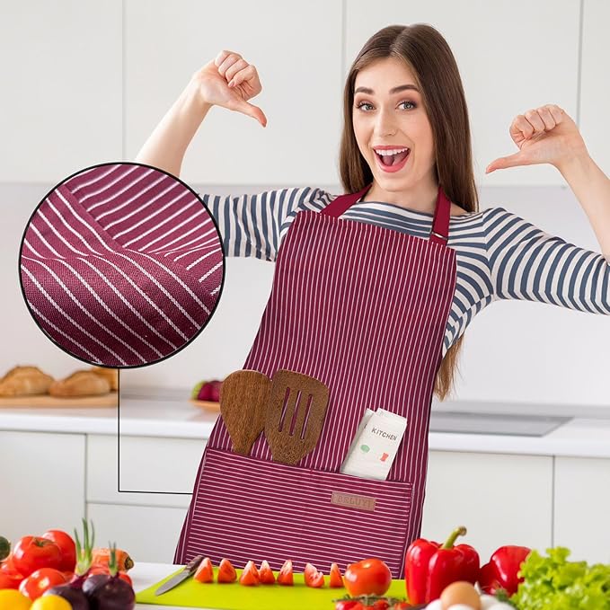 BeLuyi 2 Pack Adjustable Bib Apron with 2 Pockets Chef Cooking Kitchen Restaurant Aprons for Women Men - Image 4