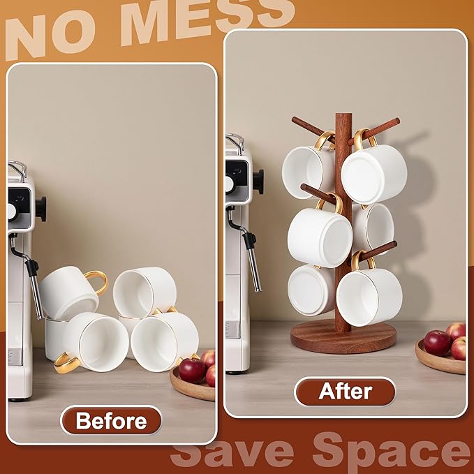 MyLifeUNIT Mug Holder Tree, Coffee Cup Holder with 6 Hooks (Reddish Brown) - Image 7