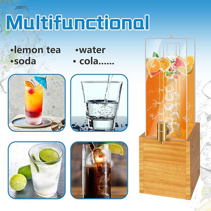 2 Gallon Large Drink Dispenser, Drink Dispenser with Wood Stand, Drink Dispensers for Parties with Ice Core, Beverage Dispenser with Airtight Valve for Water, Punch, Juice - Image 6