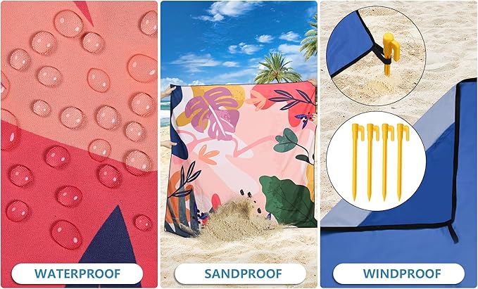 HIHOHO Beach Blanket Waterproof Sandproof Extra Large Beach Mat 79" X 83"/120"x108"for 1-8 Adults Quick Drying Durable Outdoor Picnic Mat for Beach Travel Camping Hiking