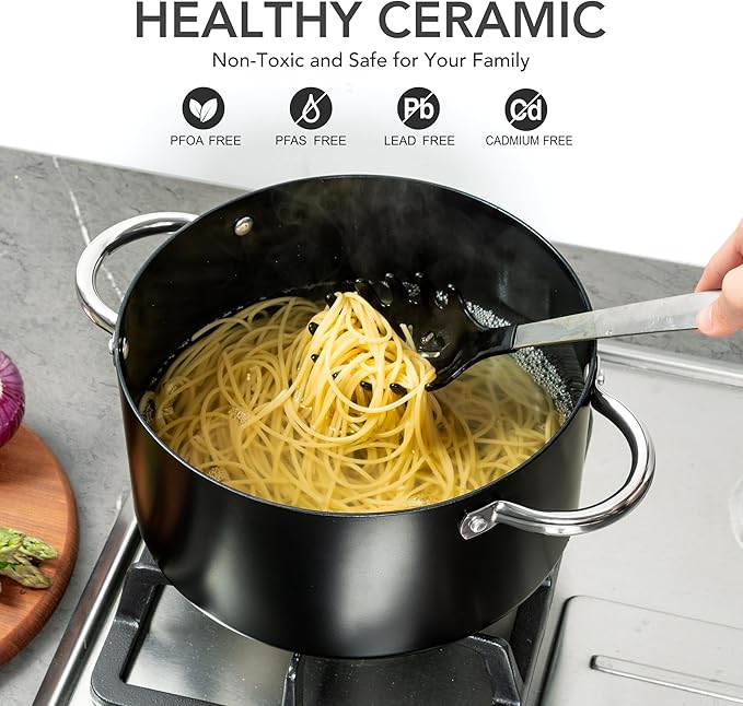 MICHELANGELO Stock Pot with Lid, Nonstick Cooking Pot, 6 Quart Soup Pot with Lid, Non Stick Pots with Stainless Steel Handle, Induction Compatible, Black - Image 4